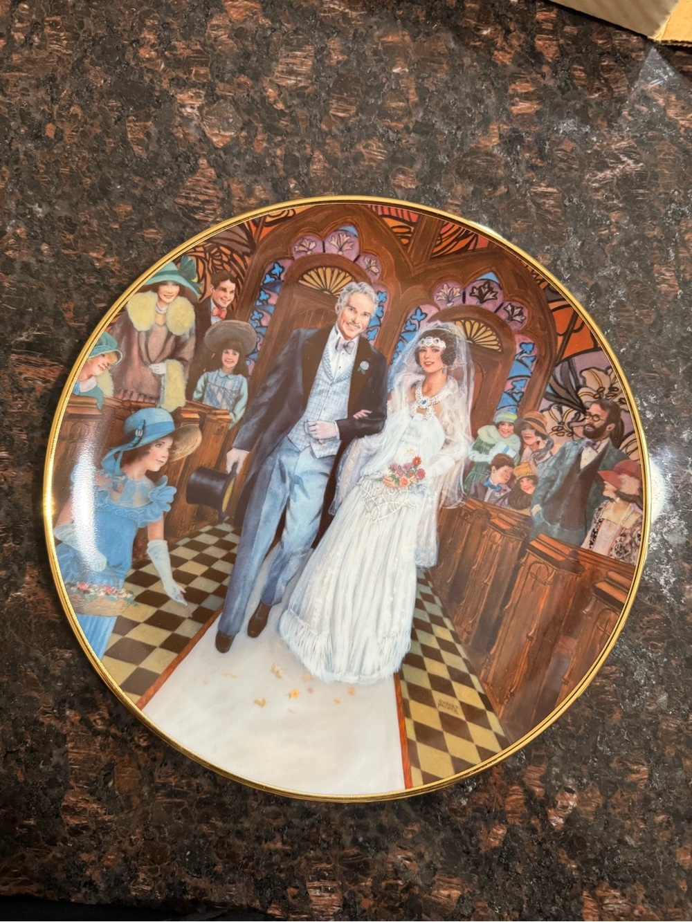 Wedding Ceremony Collector Plate with Gold Trim - White, Gold